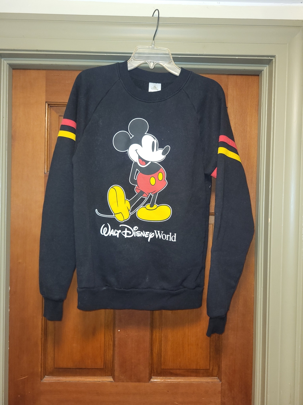 Disney Black Mickey Graphic Crewneck with Red and Yellow Accents